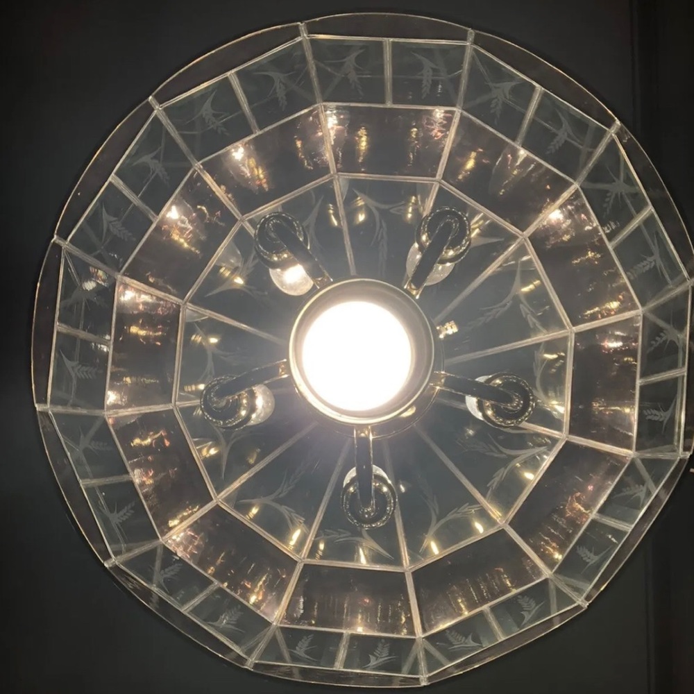 ☘️SOLD☘️Vintage New Box Tiffany Style Plate Glass Swag Ceiling Chandelier Light - Picture 6 of 13